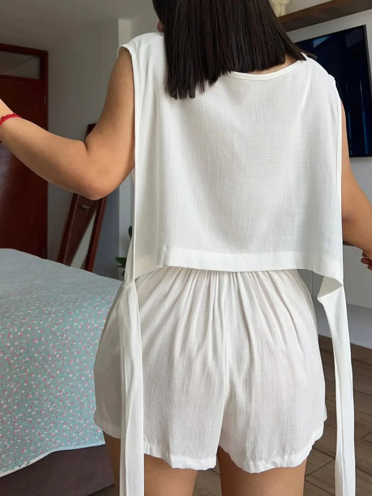 PREMIUM ROMANIAN LINEN ONE-PIECE OUTFIT JUMPSUIT - SEASHELL WHITE
