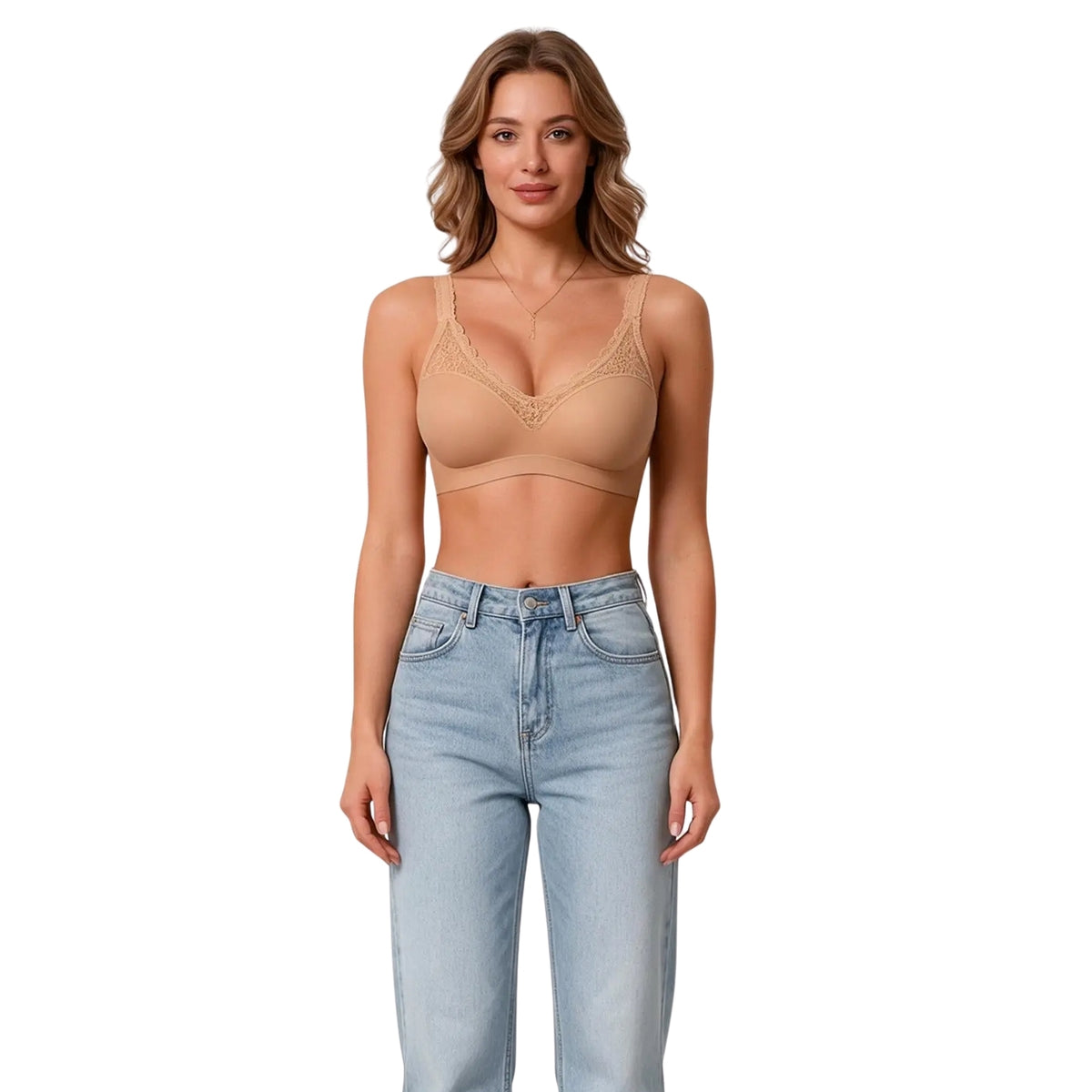 Lace Plunge Minimizer Bra in Sandshell Nude