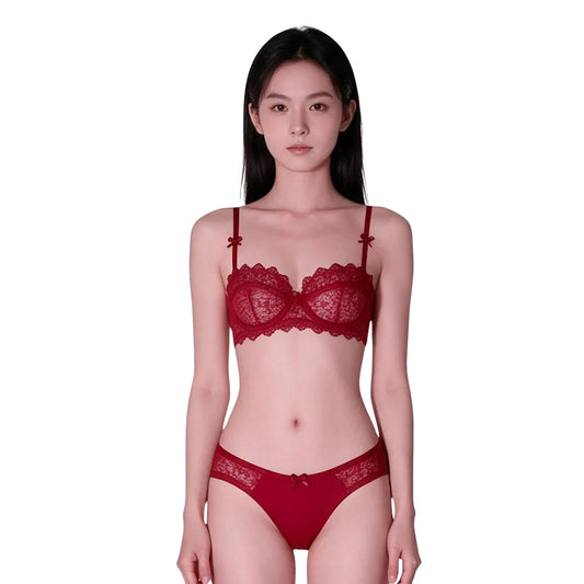 Floral Lace Underwire Set in Classic Red
