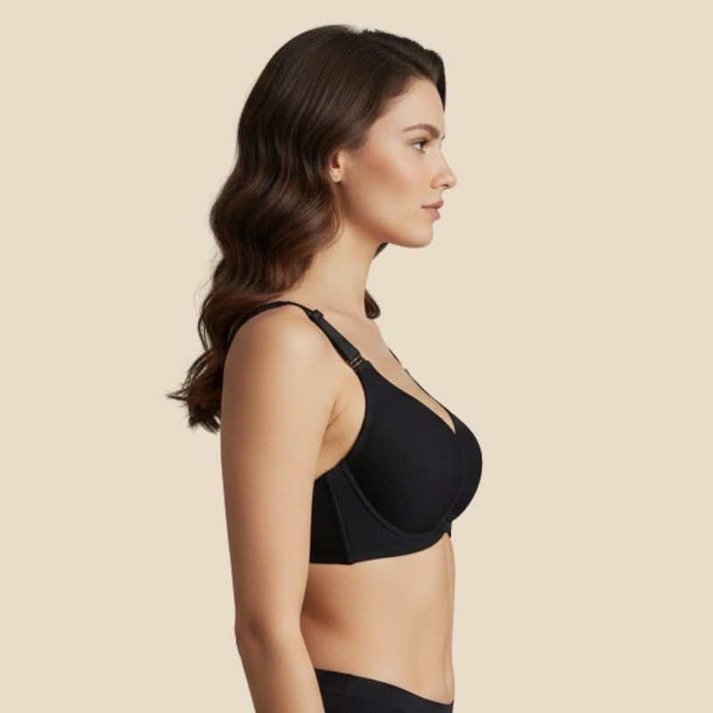 BreatheEase Ribbed Bra- Black