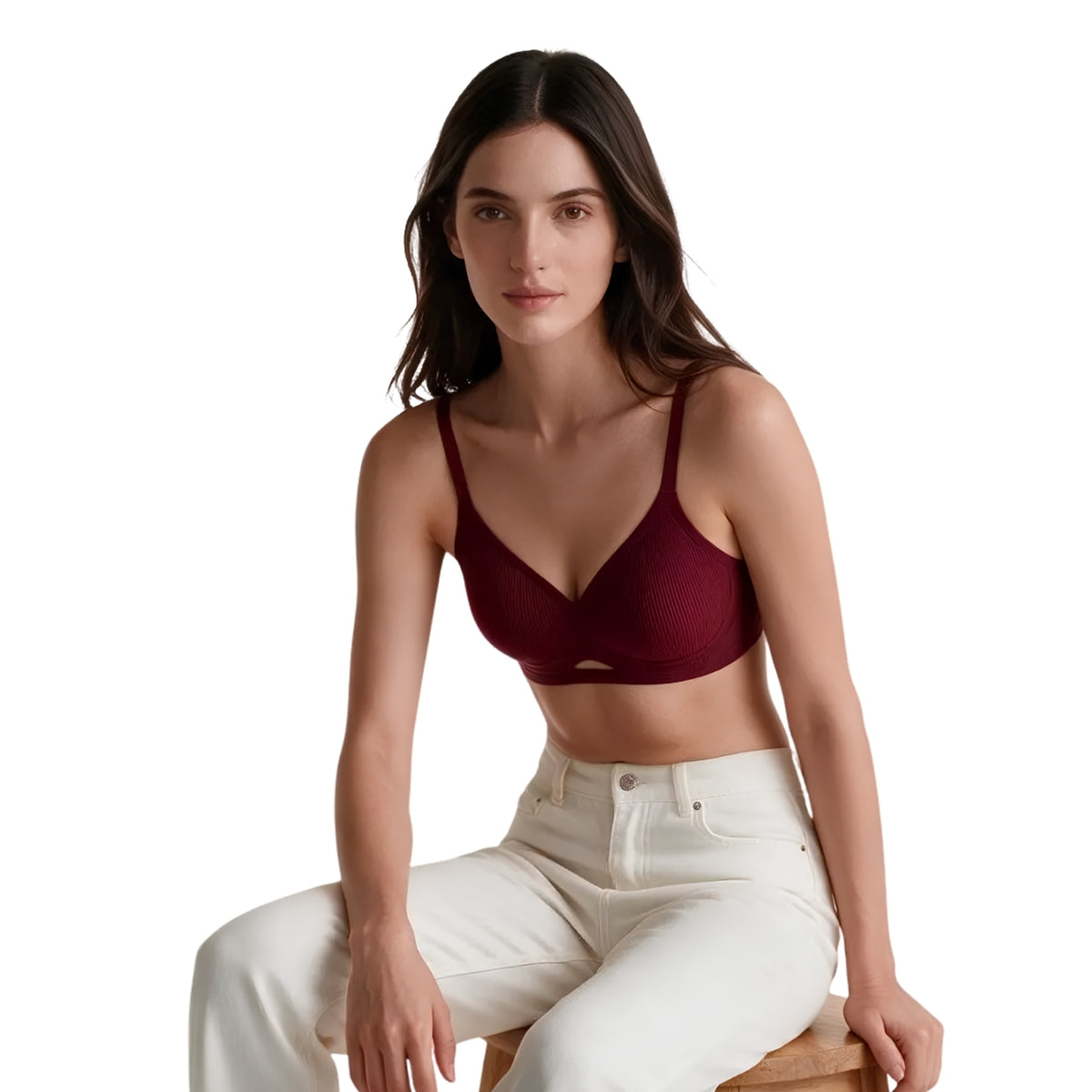 Ribbed Under-Cutout Bra in Scarlet Red