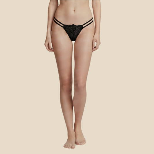 LuxePetal Double Strap Thong- Black