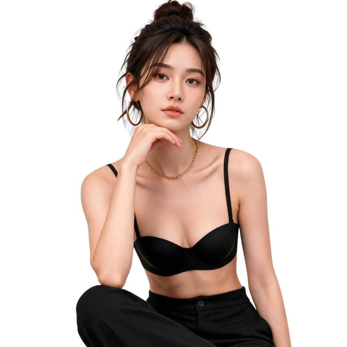 Seamless Balconette Bra in Midnight Black