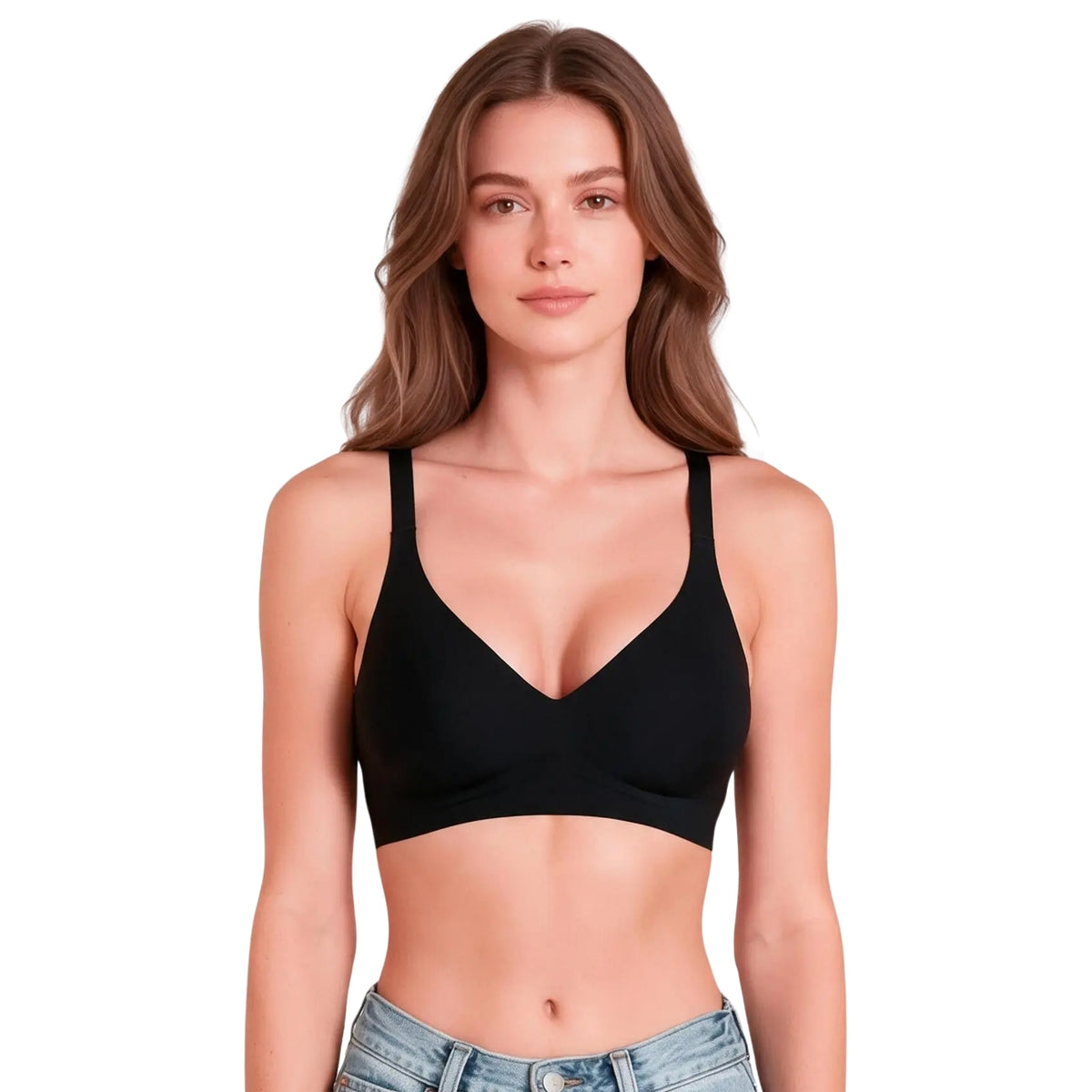 Seamless Plunge Minimizer Bralette in Midnight Black