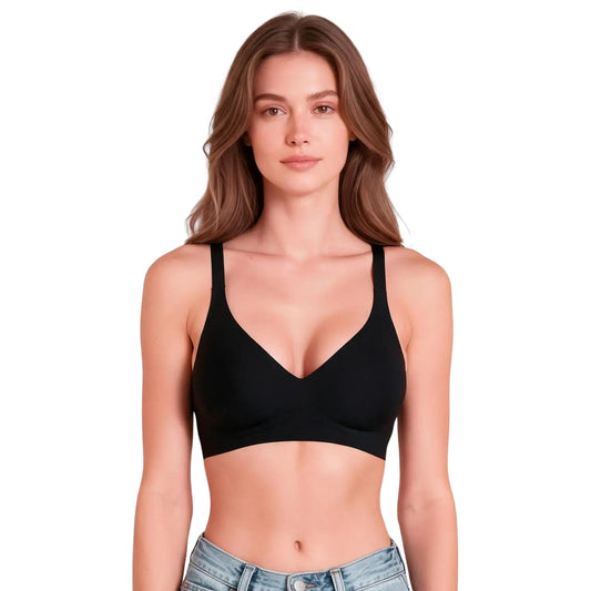Seamless Plunge Minimizer Bralette in Midnight Black