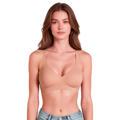 Seamless Plunge Minimizer Bralette in Sandshell Nude