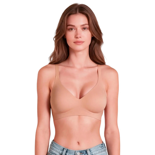Seamless Plunge Minimizer Bralette in Sandshell Nude