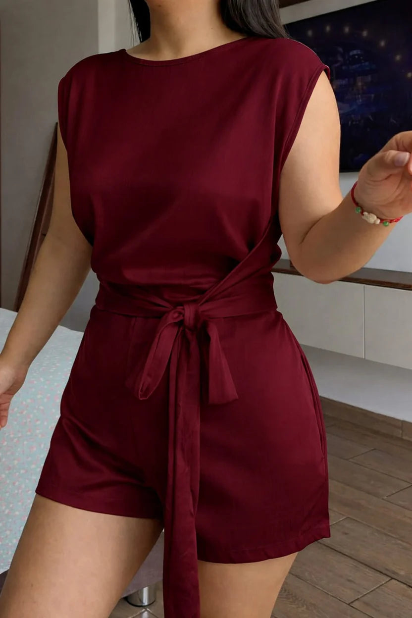 PREMIUM ROMANIAN LINEN ONE-PIECE OUTFIT JUMPSUIT - DEEP RED