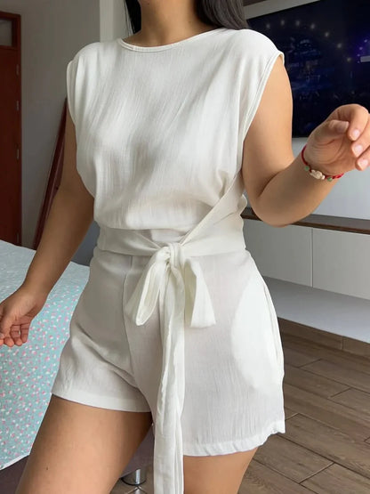 PREMIUM ROMANIAN LINEN ONE-PIECE OUTFIT JUMPSUIT - SEASHELL WHITE