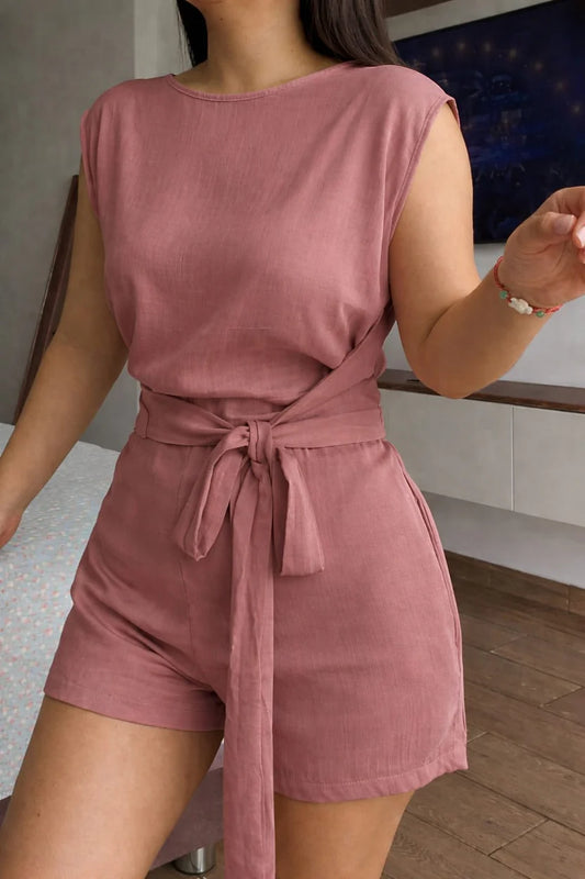 PREMIUM ROMANIAN LINEN ONE-PIECE OUTFIT JUMPSUIT - ROSE PINK